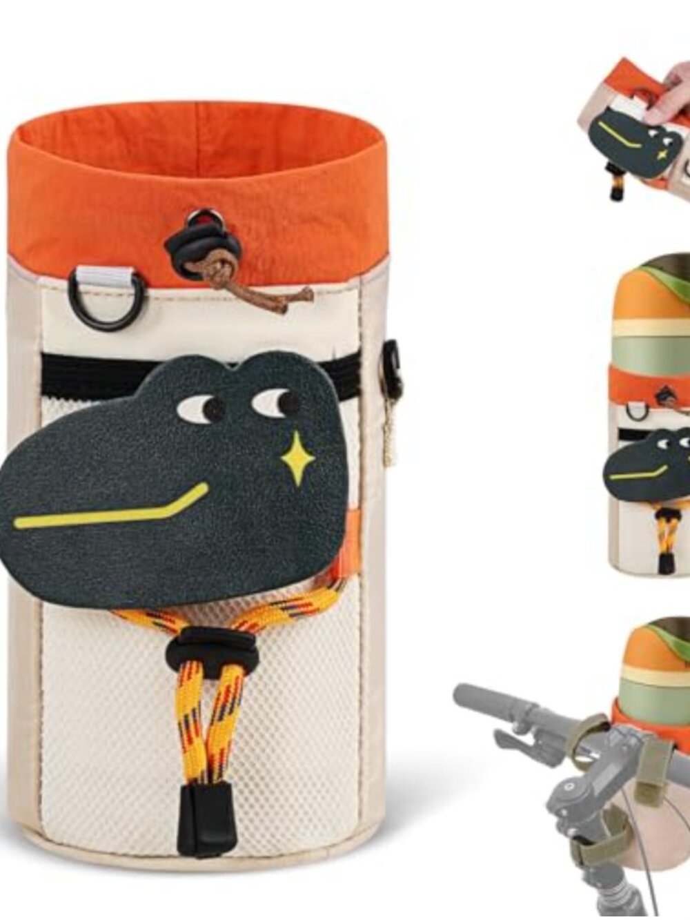 Bike Handlebar Water Bottle Holder Mesh Pocket Velcro Fastener Carrier